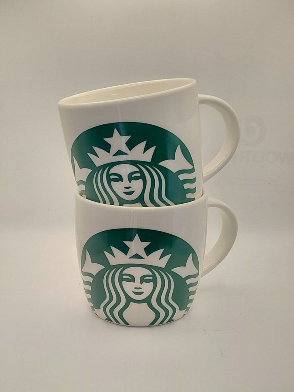 Set of 2 - 2017 Starbucks Big Green Mermaid on White Coffee Mug 14oz